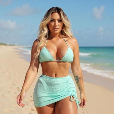 Imagem de Triquini Biquíni Saia Moda Praia Verão Tendência  Diversas Cores Marqu