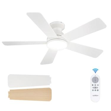 Imagem de addlon Ventiladores de teto com luzes, ventilador de teto de perfil baixo de 106 cm com luz e controle remoto, montagem embutida, reversível, 3CCT, regulável, silencioso, pequeno ventilador de teto