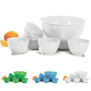 Imagem de Kit 6 Tigelas Plásticas Coloridas BPA Free – 5 de 350ml + 1 de 3,5L – Micro-ondas, Freezer e Lava-Louças – Jogo de Sobremesa, Petisco e Servir (Branco)