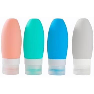 Imagem de Kit Viagem com 4 Frascos em Silicone 90ml Recipiente Para Shampoo Condicionador Creme e Sabonete Líquido Compactos e Antivazamento