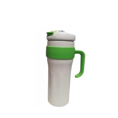 Imagem de Garrafa Térmica de Inox 1200ml com Canudo, Alça e Tampa(branco+verde)