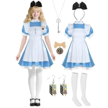 Imagem de Angelaicos Avental feminino francês Lolita de empregada doméstica vestido fantasia Halloween cosplay roupas de festa com acessórios (azul, médio)