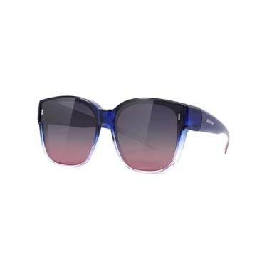 Imagem de Meeloog Óculos de sol grandes polarizados para mulheres e homens, óculos de sol grandes e modernos quadrados para dirigir e andar MST0110, Armação azul marinho/lente roxa gradiente P1, tamanho �nico