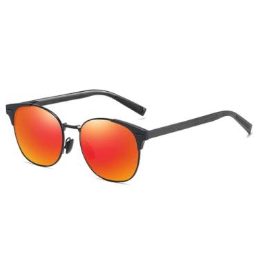 Imagem de Óculos de sol com proteção UV400 para homens e mulheres | Armação oval, lentes coloridas | Para dirigir e praticar esportes ao ar livre, C03 Preto Laranja Vermelho