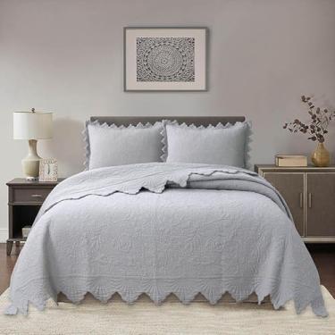Imagem de Mantas E Colchas De Algodão Acolchoadas, Colchas E Mantas De Casal King Size, Colcha Super King Double Size, 3 Peças Colcha De Cama Para Casal, Light Gray, 230 * 250CM