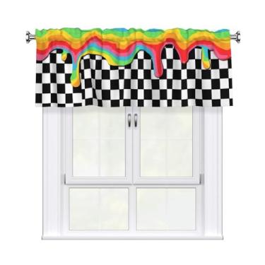 Imagem de Cortina quadriculada arco-íris saia curta haste bolso tratamento de janela para sala de estar quarto cozinha banheiro 1 painel 137 cm L x 45,7 cm C