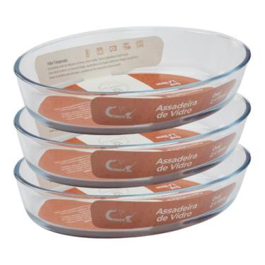 Imagem de 3 Travessa Vidro Oval 2,4L Forno Assados Sobremesa Doces Servir - Casa