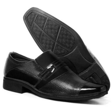 Imagem de Sapato Social Masculino Clássico Estilo Italiano Slip On Preto Verniz Alto Brilho Bico Fino Quadrado-Masculino