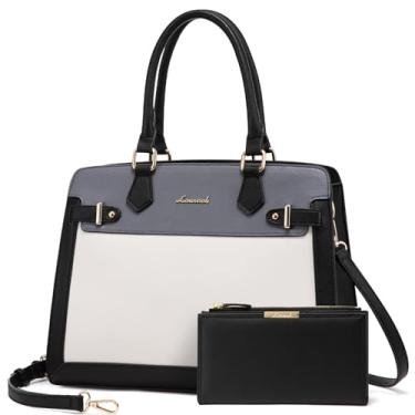 Imagem de LOVEVOOK Bolsas e bolsas para mulheres, bolsa de ombro bolsa preta e alça superior de couro PU para mulheres, Preto, branco, cinza, Large