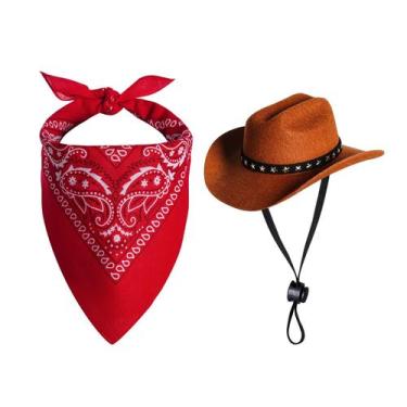 Imagem de Fantasia de cowboy de estimação choyaxo para cães e gatos com chapéu e