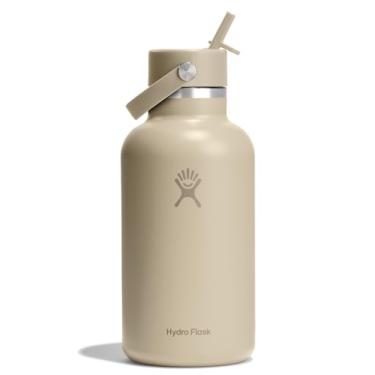Imagem de Hydro Flask Garrafa de água - aço inoxidável isolado - tampa larga com palha, não derrama, à prova de vazamento em bronze de aveia de 1,8 g