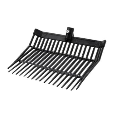 Imagem de IEUDNS Cabeça de garfo para esterco Cabeça de garfo leve 18 dentes angulares Ancinho para esterco de cavalo para limpeza de feno de grama de estábulos, Preto