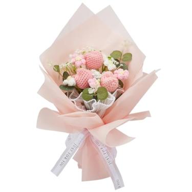 Imagem de INFUNLY 9 peças/conjunto de buquê de flores de crochê rosa completo feito à mão tulipa margarida buquês de malha artificial para aniversário, formatura, aniversário, casamento, decoração de casa