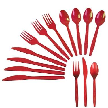 Imagem de Sveikie Conjunto de talheres de plástico resistente descartáveis, incluindo garfos, facas e colheres de festa vermelhos, 80 peças cada, adequado para festas, casamentos, aniversários, escritórios em