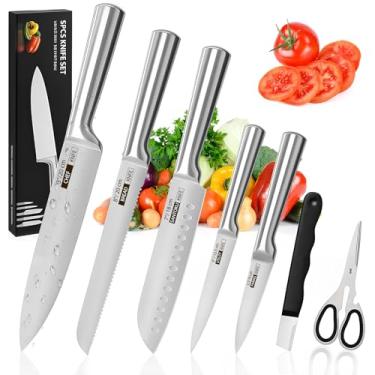 Imagem de Conjunto de 7 Facas Profissionais em Aço Inoxidável 3CR13, Durável Antiferrugem e Anticorrosão, Garantia de 10 Anos,Ultra Afiadas e Precisão Suíça, V-Sharp 15° Lâminas Inteiriças Conjunto de Cozinha