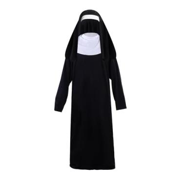 Imagem de yeabwps Fantasias de freira para mulheres - Roupa de freira com acessório de cabeça para cosplay e festa (2 peças), Preto e branco, G