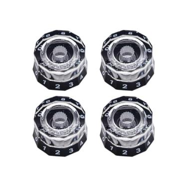 Imagem de DIAO79NI 4 maçanetas de guitarra elétrica fina 18 estrias transparentes Dodecagon controle de velocidade tom de volume para acessórios de guitarra Les Paul Gibson transparente, preto/branco