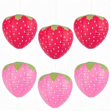 Imagem de Magnoloran 6 peças de lanternas de papel de morango, decoração de lanterna de papel pendurada de morango decoração de morango para quarto festa de aniversário decoração de jardim de casamento - 20 cm