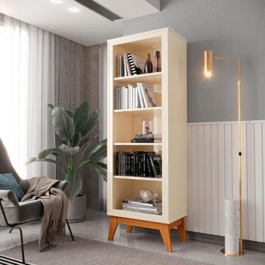 Imagem de Estante Livreiro Retrô Alta Com 5 Prateleiras 173 Cm Eiffel - Off White E Cedro