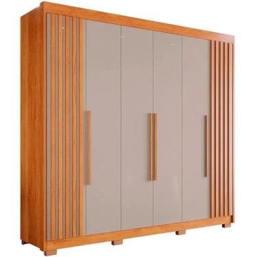 Imagem de Guarda Roupa Granada Casal 6 Portas 6 Gavetas Ripado Salleto Cor Cinamomo Off White