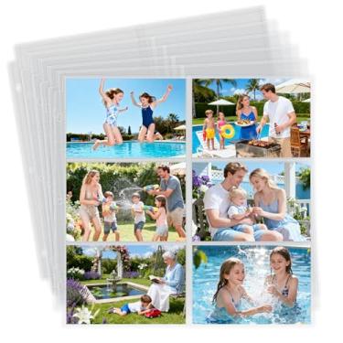 Imagem de Páginas de refil de álbum de fotos para fichário de 3 anéis, capas de fotos ultratransparentes para guardar imagens, páginas de fotos de dois lados com 4 bolsos, protetor de folha de fotos para fotos e cartões postais (pacote com 20, 10 x 15 cm - grande)