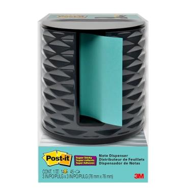 Imagem de Post-it Dispensador de notas, design vertical, notas pop-up, preto com padrão geométrico cinza, 1 bloco de notas super pegajoso Aqua Splash 7,6 cm x 7,6 cm
