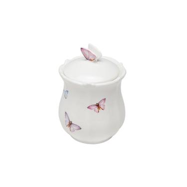 Imagem de Pote de Porcelana Branca C/Tampa Borboletas 350ml Wolff