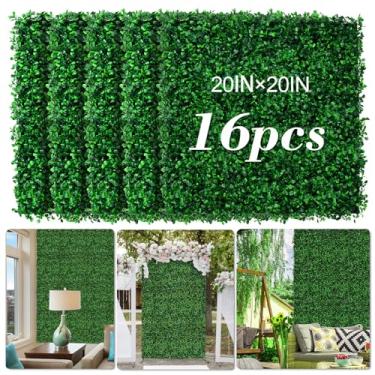 Imagem de AOKIE Parede de grama artificial de 50,8 cm x 50,8 cm, 16 peças de painéis de parede de buxo para decoração de parede de fundo anti grama UV, tela de cobertura de privacidade para varanda de pátio