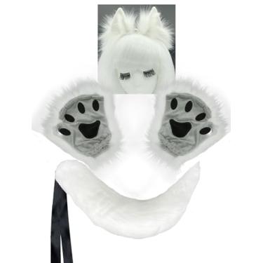 Imagem de Agymo Oversize White Fox Ears Tail and Paws Set, Furry Ears Headbands,Halloween Christmas Gifts, Wolf Gifts for Women Men Teen Girls