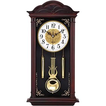 Imagem de CUTPOIY Relógio de pêndulo de parede estilo vintage, relógio de parede com pêndulo, relógio de parede para sala de estar, cozinha, relógio caseiro silencioso em madeira maciça esculpida imitação (C)