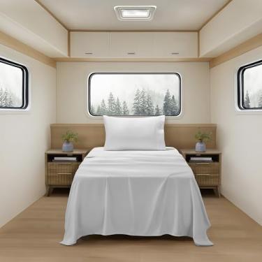 Imagem de Lençóis de acampamento tamanho solteiro – Conjunto de lençóis de colchão de ar externo – Alças de canto embutidas para uso em colchão de ar e acampamento – Projetado para camas infláveis e festas do