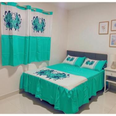 Imagem de Kit Colcha Casal Box 2,45m x 2,55 Mais Cortina para Janela - Decoração