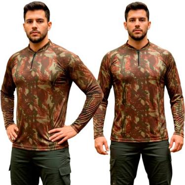 Imagem de Camiseta Camisa Manga Longa com Proteção Solar Uv Camuflado Tecido Lev