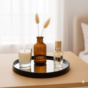 Imagem de Bandeja Espelhada Redonda Luxo – Charme Decorativo para Qualquer Ambiente (Preta)