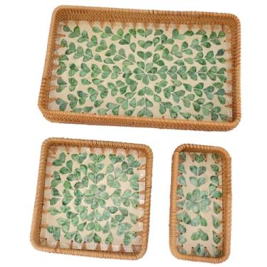 Imagem de Pilipane Conjunto de bandeja de frutas de vime feito à mão elegante bandeja de armazenamento multiuso de grande capacidade para restaurante doméstico 3 peças bandejas retangulares de vime (salgueiro