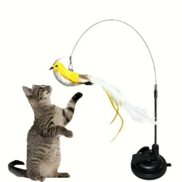 Imagem de Brinquedo Varinha Gato Passaro Com Ventosa Fixa No Chao (Sucção + penas brancas)