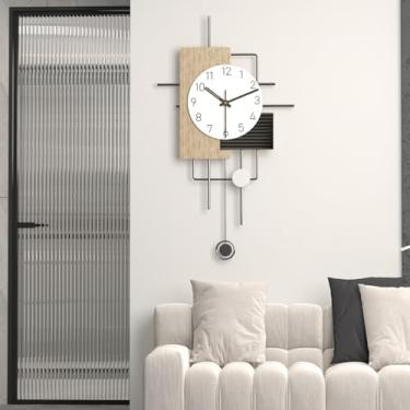 Imagem de LGJHKMCL Relógio de parede moderno minimalista criativo de madeira decorativo relógio de parede silencioso sem tique-taque relógio de quartzo alimentado por bateria para sala de estar, cozinha, quarto