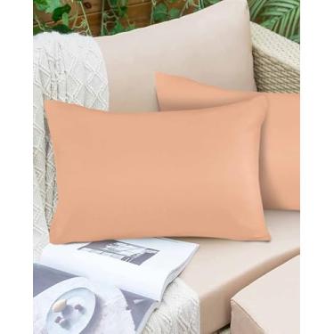 Imagem de Peach Fuzz Pink Capas de almofada lombar à prova d'água conjunto de 2 fronhas decorativas de cor sólida para ambientes externos 50 x 30 cm capa de almofada de pátio para sofá, cama e jardim