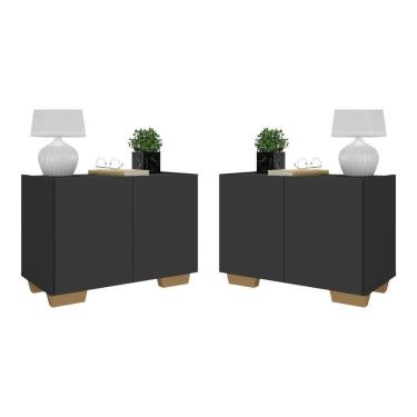 Imagem de Kit 2 Mesas De Cabeceira 2 Portas E Pés Mp4139 Preto natural