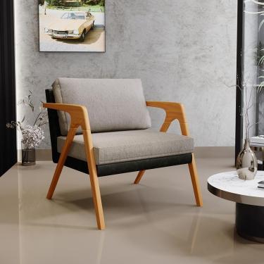 Imagem de Poltrona Para Sala Estar Pietra Preto Linho Bege