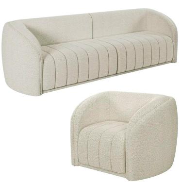 Imagem de Sofá Decorativo 3 Lugares 252cm E Poltrona Meris M22 Boucle Cru - Mpozenato