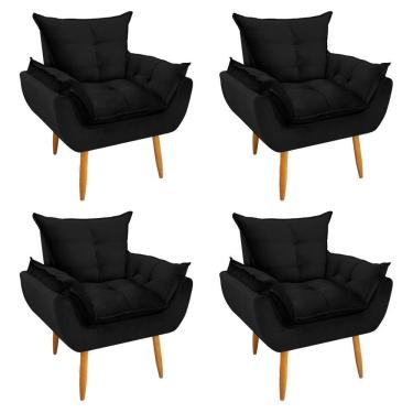 Imagem de Kit 4 Poltronas Decorativa Opala Veludo Preto