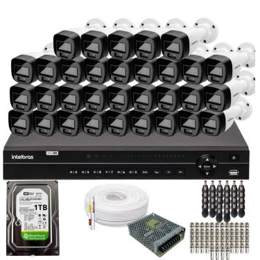 Imagem de Kit 32 Câmeras Intelbras 1120b Full Color, Dvr 32ch Mhdx 1232 Hd 1tb