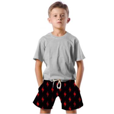 Imagem de Shorts Infantil Bermuda Calção Praia Verão Raios Relâmpagos Vermelho 4