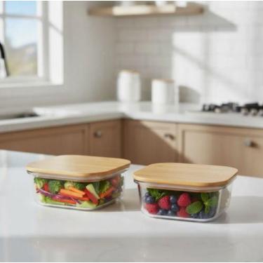 Imagem de Caneca Coffee Leite Taça Vidro 270ml Pires De Madeira Pinus - Allmix