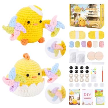 Imagem de Woohobby Kit de crochê de frango para iniciantes e adultos, tutoriais em vídeo passo a passo, contas de crochê, kit animal com fio para iniciantes para crochê, 2 manuais impressos para amantes de