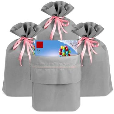 Imagem de Linkidea Pacote com 4 sacos de presente reutilizáveis com cordão, bolsa de armazenamento de presente para aniversário, Natal, sacola de embrulho de presente de tecido não tecido para festa compatível