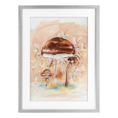 Imagem de Stupell Industries Impressão emoldurada cinza trio de cogumelos terrosos marrom sob vidro, design por Cady Driver, 23 x 17