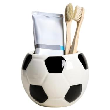 Imagem de Gaolinci Suporte de escova de dentes de cerâmica em forma de futebol, copos de bancada de banheiro, armazenamento de pincéis de maquiagem
