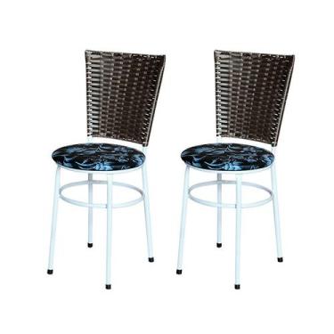Imagem de 2 Cadeiras para Mesa Branca Hawai Marrom Assento Floral - Laumar, Flor